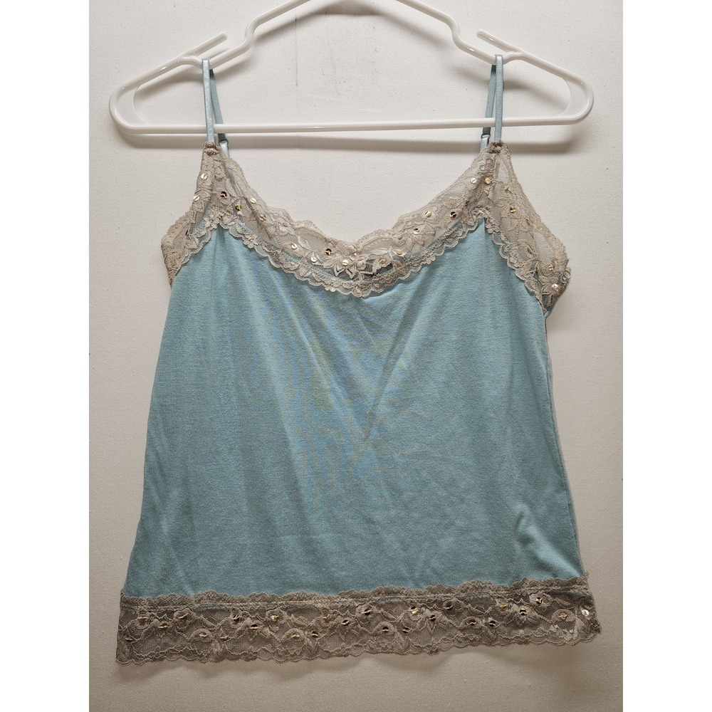 VTG Y2K  Lace Sequined Camisole Womens M Blue Fairy Layering Coquette Indie